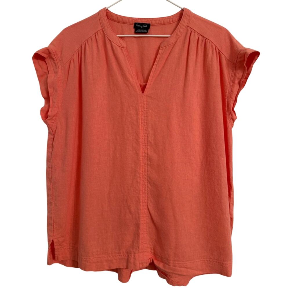 Splendid Linen Blend V Neck Oversized Top Women's M Boho Coastal Beach Office‎